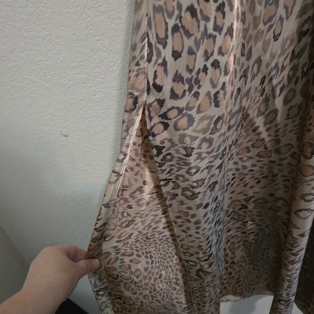 Vintage 90s Delicates Satin Leopard Print Maxi Slip Dress High Neck Side Slits - Picture 5 of 8